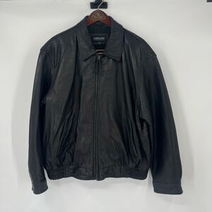 Joseph & Feiss Jacket Bomber Collared Zip Long Sleeve Black Leather Mens Size XL